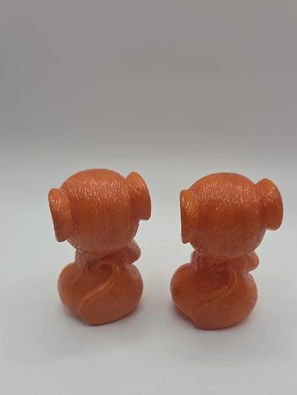Pair of Orange Resin Kitten Figurines with Red Bows MCM Hong Kong 1960's